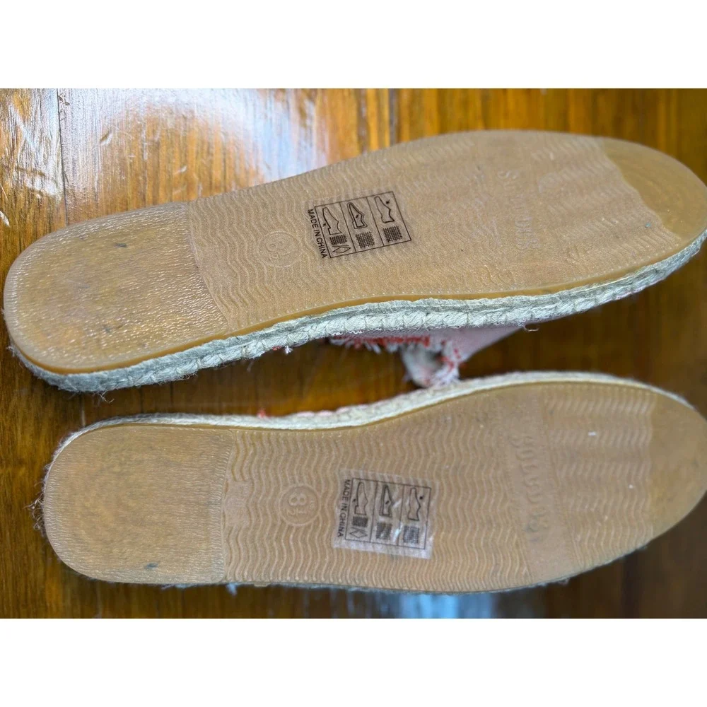 Soludos Womens Coral Pink Frayed Canvas Espadrille Mule Slides Size 8.5
